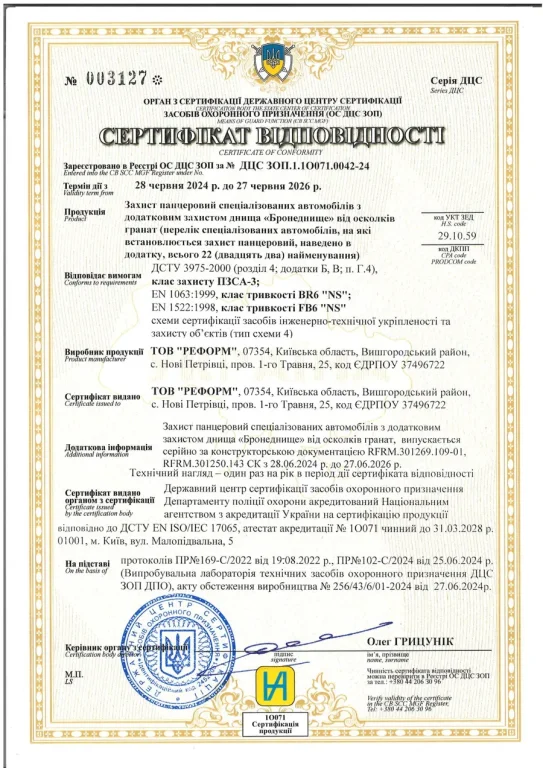 Сертифікат BR6 NS · FB6 NS